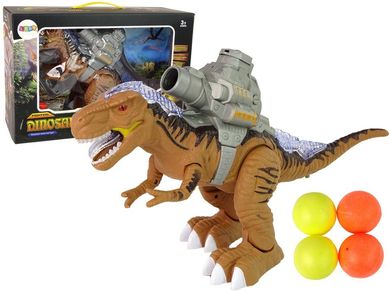 Lean Toys, interaktywny dinozaur z katapultą, brązowy