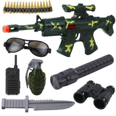 Lean Toys, karabin wojskowy z akcesoriami, mechaniczny dźwięk strzałów