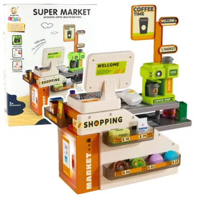 Lean Toys, kasa sklepowa z ladą i akcesoriami, interaktywna, 70 elementów