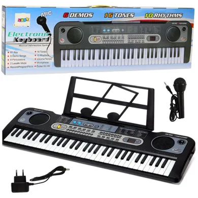Lean Toys, keyboard elektryczny, mikrofon, stojak na nuty