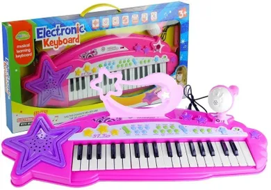 Lean Toys, keyboard organki, 37 klawiszy mp3 mikrofon różowe