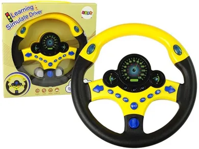 Lean Toys, kierownica, światła, dźwięk, zabawka interaktywna, żółta