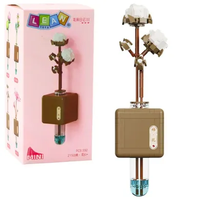 Lean Toys, klocki konstrukcyjne, Gałązka Kwiat Bawełny w Fiolce, 392 elementów