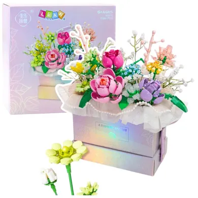 Lean Toys, klocki konstrukcyjne, Kompozycja w Pudełku Box Kwiatowy Fioletowy LED, 706elementów