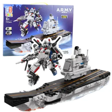 Lean Toys, klocki konstrukcyjne, Lotniskowiec robot, 2w1, 737 elementów