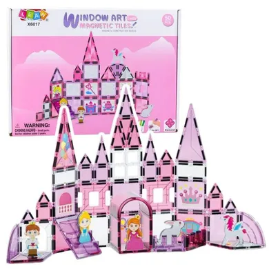 Lean Toys, klocki magnetyczne, różowe, 50 elementów