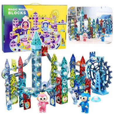 Lean Toys, klocki magnetyczne, tor kulkowy, koło młyńskie, 118 elementów