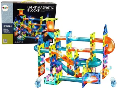 Lean Toys, klocki magnetyczne, tor kulkowy, świecący, 110 elementów