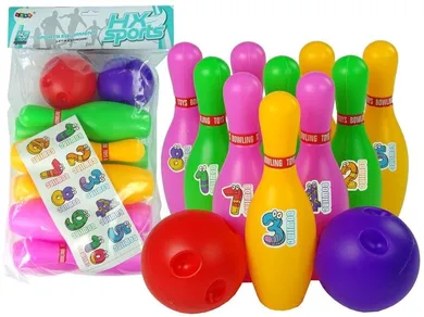 Lean Toys, kolorowy zestaw do gry w kręgle, 10 kręgli, 2 kule