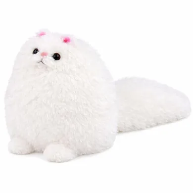 Lean Toys, kot z długim ogonem, maskotka, biały, 30-30 cm