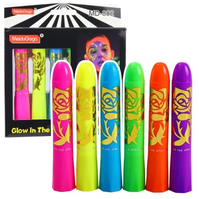 Lean Toys, kredki do malowania twarzy, neonowe, fluorescencyjne, 6 szt.