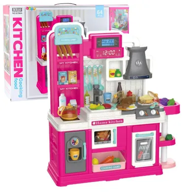 Lean Toys, kuchnia z akcesoriami, interaktywna, różowa, 64 elementy