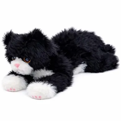 Lean Toys, leżący kotek, maskotka, czarno-biały, 38 cm