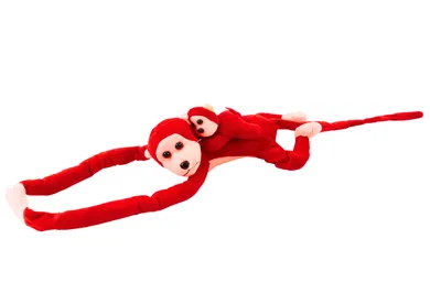 Lean Toys, małpka z dzieckiem, maskotka, czerwona, 70 cm