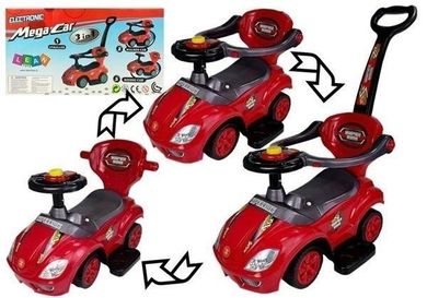 Lean Toys, Mega Car 3w1, jeździk z pchaczem, czerwony