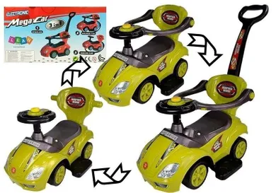 Lean Toys, Mega Car 3w1, jeździk z pchaczem, żółty