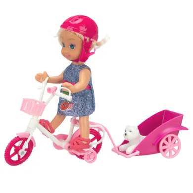 Lean Toys, mini laleczka, zestaw z rowerem i piesekiem