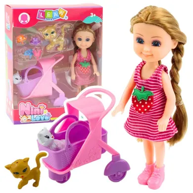 Lean Toys, mini lalka z akcesoriami, różowa, 14 cm