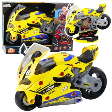 Lean Toys, motocykl do rozkręcania, warsztat, interaktywny, żółty