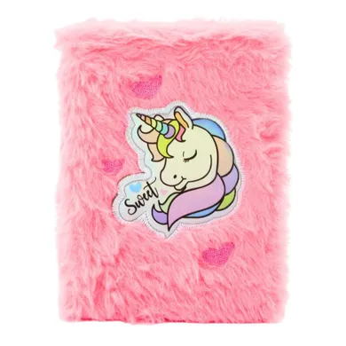 Lean Toys, notatnik pluszowy A6, 80 kartek, linia, Jednorożec różowy