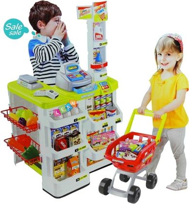 Lean Toys, Ogromny supermarket, sklep z koszykiem na zakupy, zestaw do zabawy