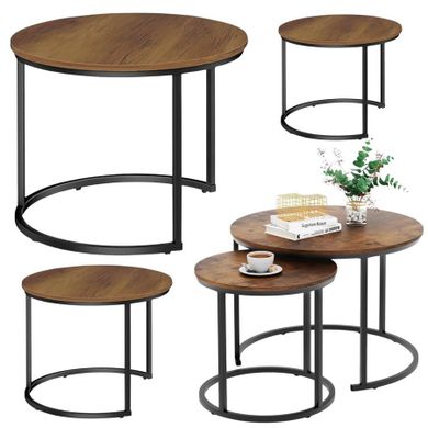 Lean Toys, okrągłe stoliki kawowe 3w1, vintage naturalne drewno, 51 cm/40 cm/30 cm