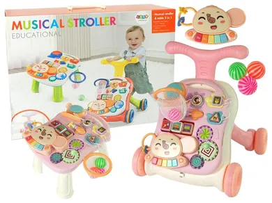 Lean Toys, pchacz, stolik edukacyjny, interaktywny, 2w1, różowy