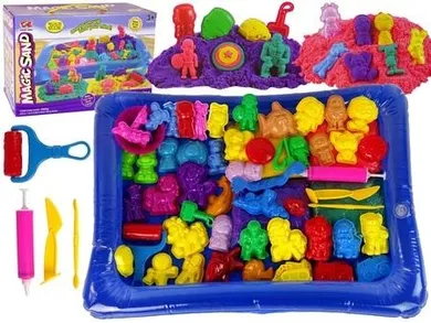 Lean Toys, piasek kinetyczny, zestaw z foremkami, 4 kolory