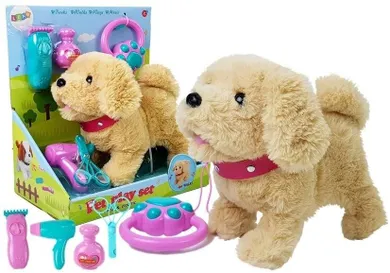 Lean Toys, piesek na smyczy, maskotka interaktywna