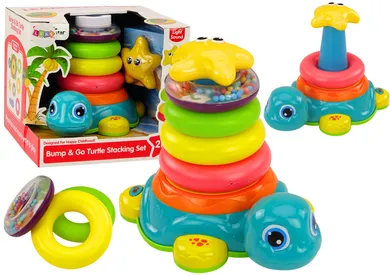 Lean Toys, piramidka, jeżdżący żółwik, 2w1, zabawka interaktywna