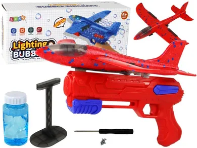 Lean Toys, pistolet do baniek mydlanych, samolot, czerwony