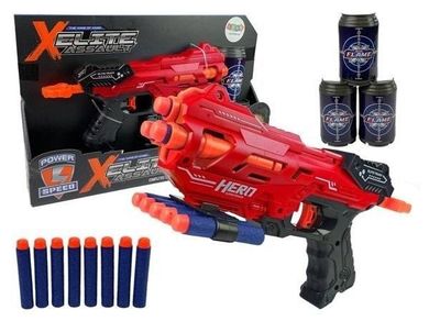 Lean Toys, pistolet na naboje piankowe z puszkami, czerwony