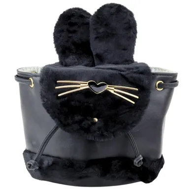 Lean Toys, plecak, pluszowy, uszy, czarny, 22 cm