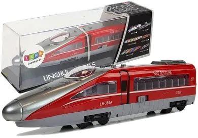 Lean Toys, pociąg pendolino z naciągiem, pojazd interaktywny, czerwony