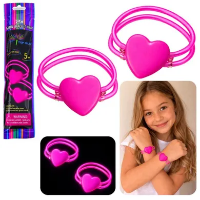 Lean Toys, podwójna bransoletka fluorescencyjna z serduszkiem, świecąca w ciemności