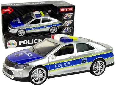 Lean Toys, policja, pojazd interaktywny, napęd frykcyjny, 1:14, srebrny