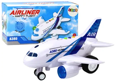 Lean Toys, samolot pasażerski, jeżdżący, biało-niebieski