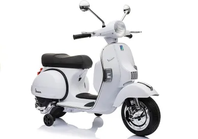 Lean Toys, Skuter Vespa, pojazd na akumulator, biały