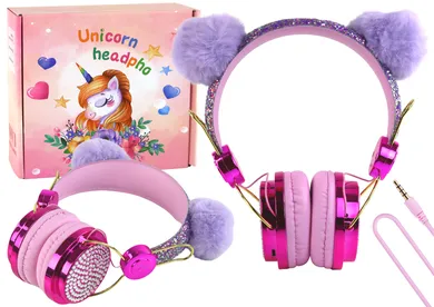 Lean Toys, słuchawki przewodowe z mikrofonem, uszka, różowe