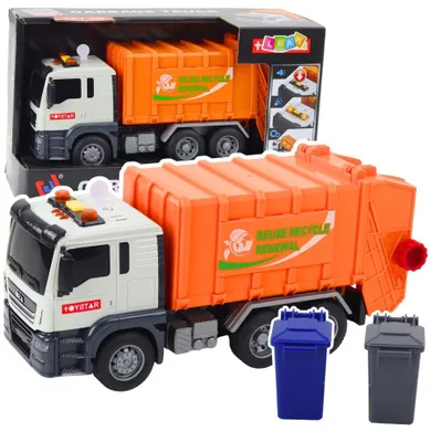 Lean Toys, śmieciarka, pojazd interaktywny, pomarańczowy, 1:14