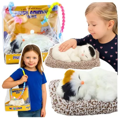 Lean Toys, śpiący biały kot na poduszce, maskotka