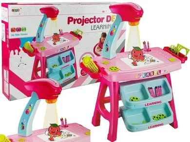 Lean Toys, stolik edukacyjny z projektorem, różowo-niebieski