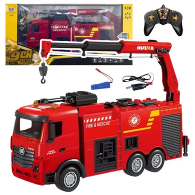 Lean Toys, straż z dźwigiem, pojazd zdalnie sterowany, 1:18