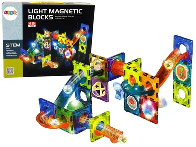 Lean Toys, Świecąca zjeżdżalnia dla kulek, klocki magnetyczne, 49 elementów
