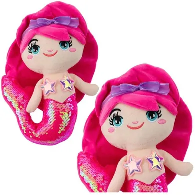 Lean Toys, syrenka pluszowa z ogonem w cekiny, różowa, 28 cm