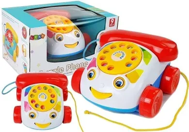 Lean Toys, Telefon do ciągnięcia na kółkach ze słuchawką na baterie dla niemowlęcia