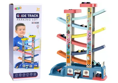 Lean Toys, tor samochodowy, zjeżdżalnia z pojazdami, 6 szt.