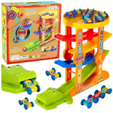 Lean Toys, tor zjeżdżalnia dla autek, 5 poziomów, krokodyl