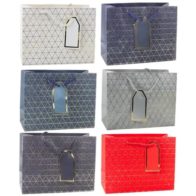 Lean Toys, torba prezentowa geometryczna złote linie, 23-18-10 cm, 1 szt.