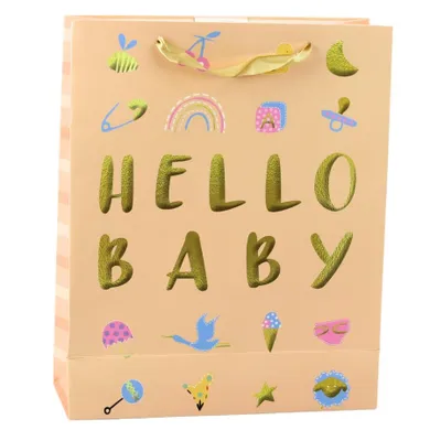 Lean Toys, torba prezentowa, hello baby, brzoskwiniowa, 32-26-10 cm, 1 szt.